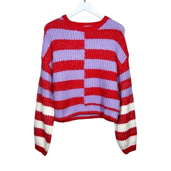 BlankNYC Womens Good Mood Multicolor Stripe Balloon Sleeve Sweater Size Small - Picture 2 of 8